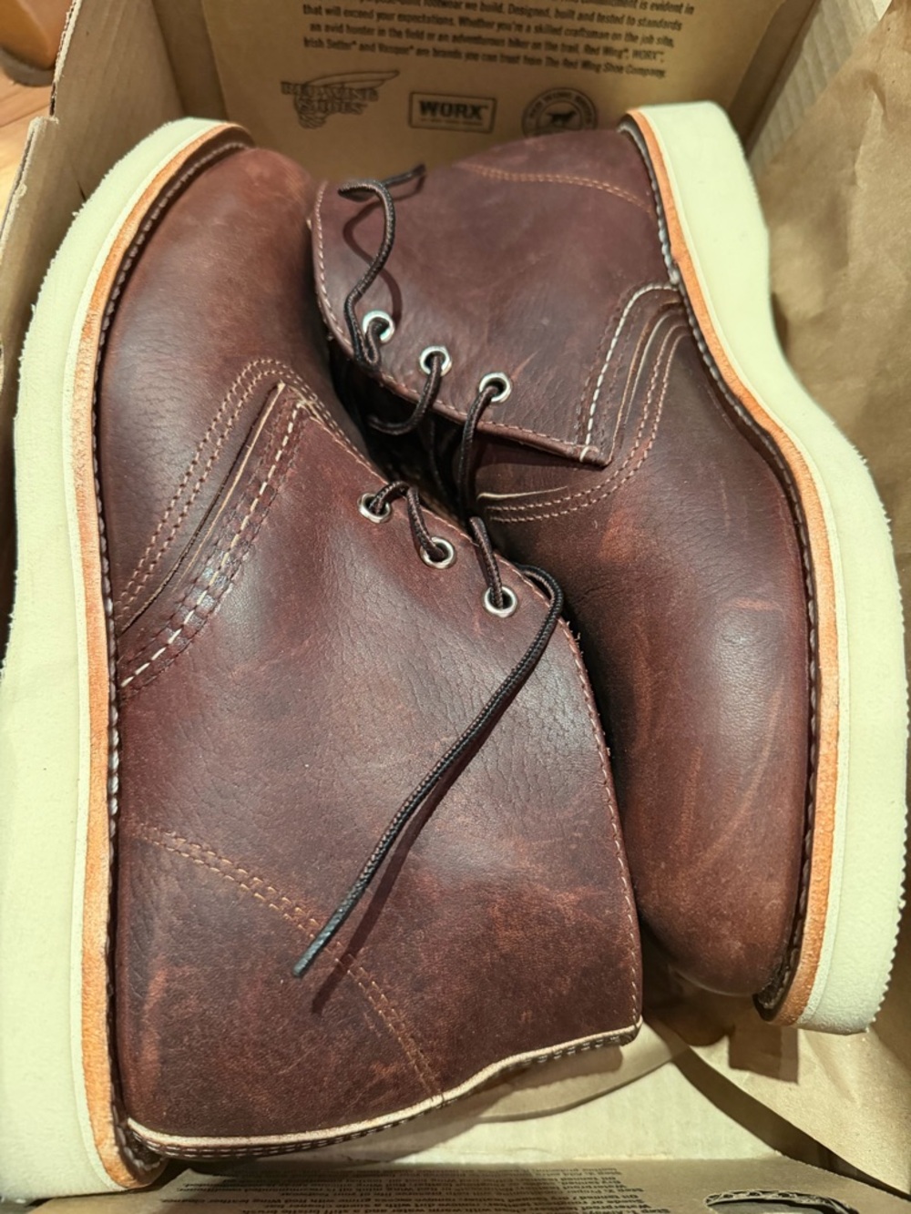 Red Wing Shoes Brown Leather Chukka Boots with Cream Sole